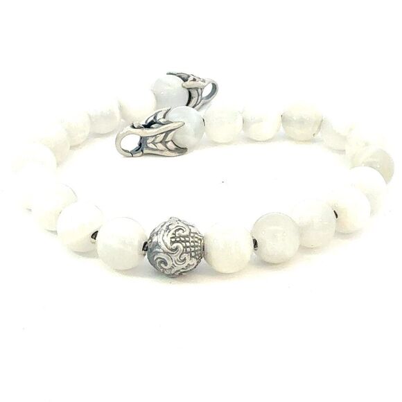 David Yurman Moonstone Engraved Bead Bracelet 8" Sterling Silver Estate DY671 - Picture 1 of 5